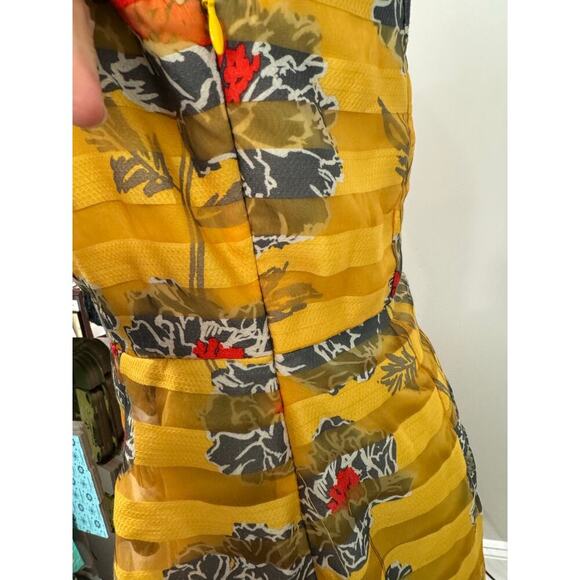Floral Print Banana Republic Fit Flare Dress Spring Yellow Sheer Stripe Party 6P - Picture 10 of 10